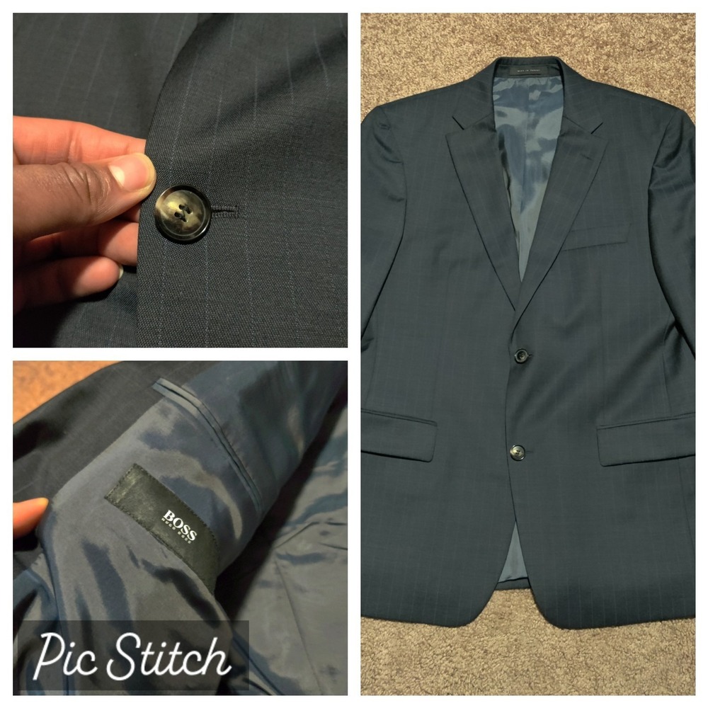 Hugo Boss Paolini / Movio Gray Stripe 2‎ Piece Wool Suit Men's 40R *Worn Once.